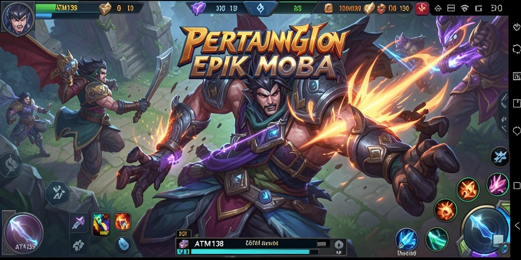 Screenshot gameplay ATM138 menampilkan aksi seru dan kolaborasi tim dalam pertempuran MOBA.