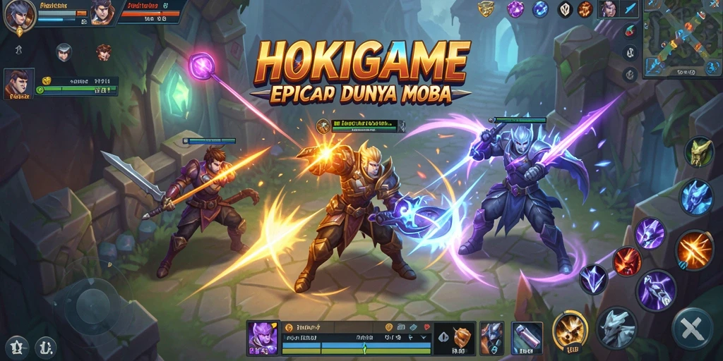 Tampilan gameplay seru HOKIGAME dengan pertarungan karakter yang dinamis.