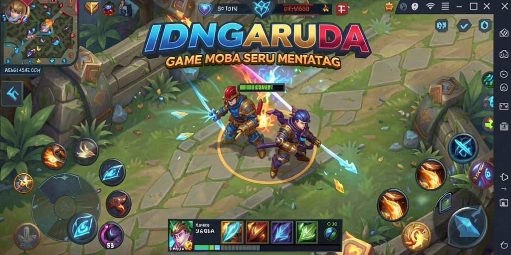 Tampilan gameplay seru dalam IDNGARUDA di arena MOBA.