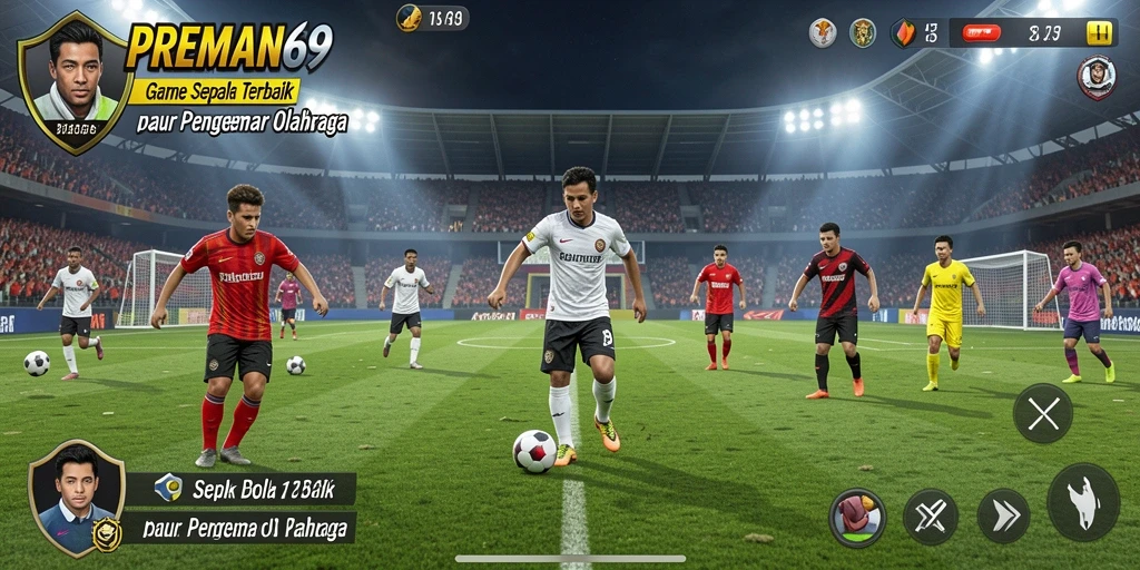 Tampilan gameplay seru dalam PREMAN69 ketika memasuki pertandingan sepak bola.