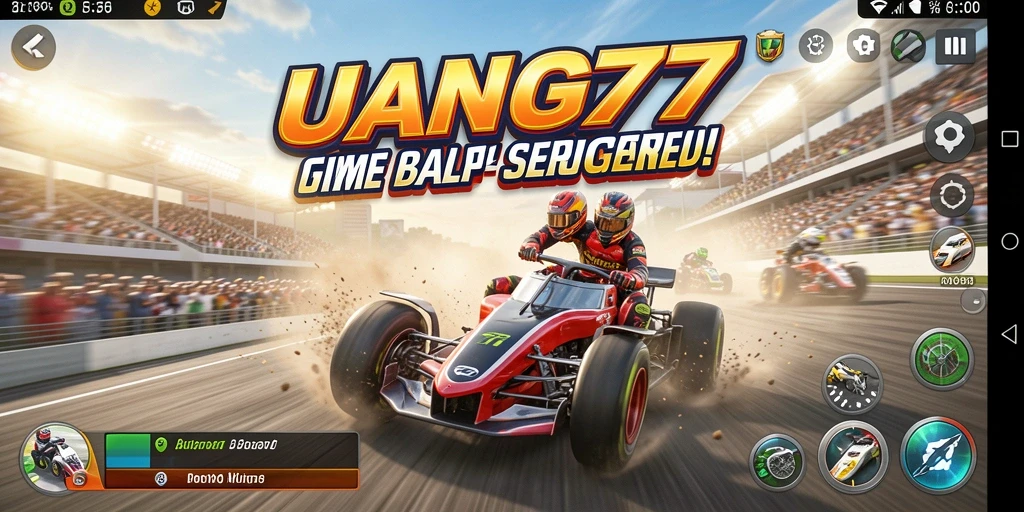 Tampilan balapan seru dalam game UANG77 dengan mobil kustom.