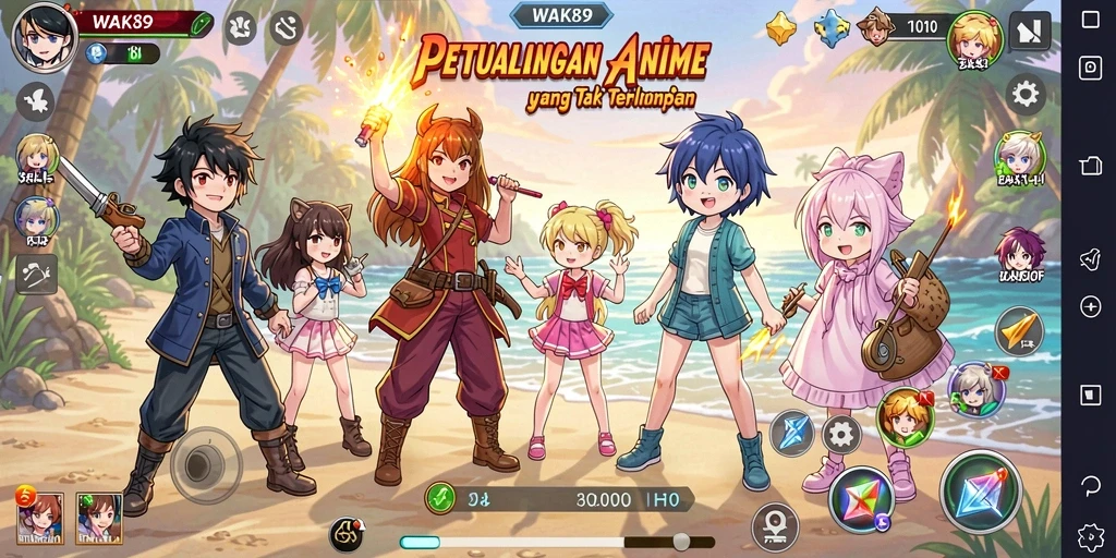 Gameplay WAK89 menampilkan aksi karakter anime yang dinamis.